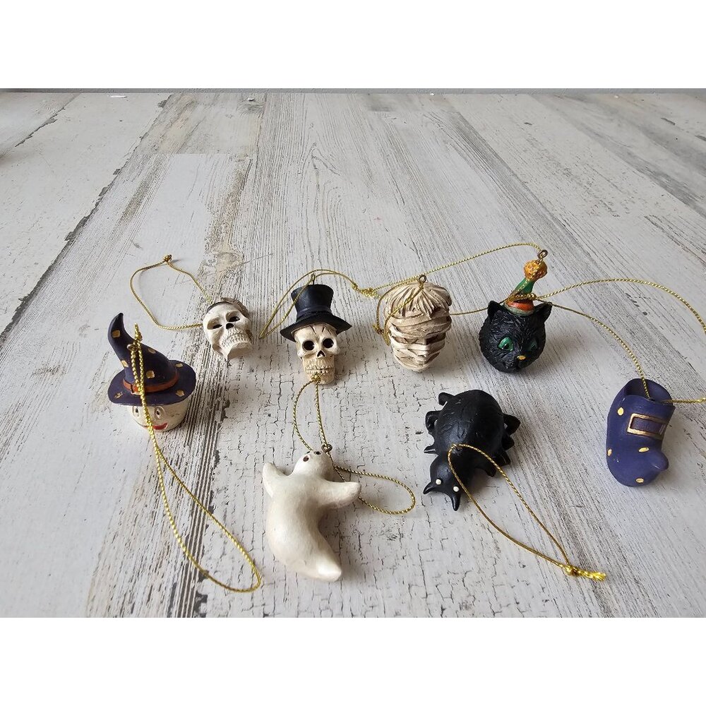 Mini Halloween ornament‎ mummy cat skeleton tree spider ghost witch set lot